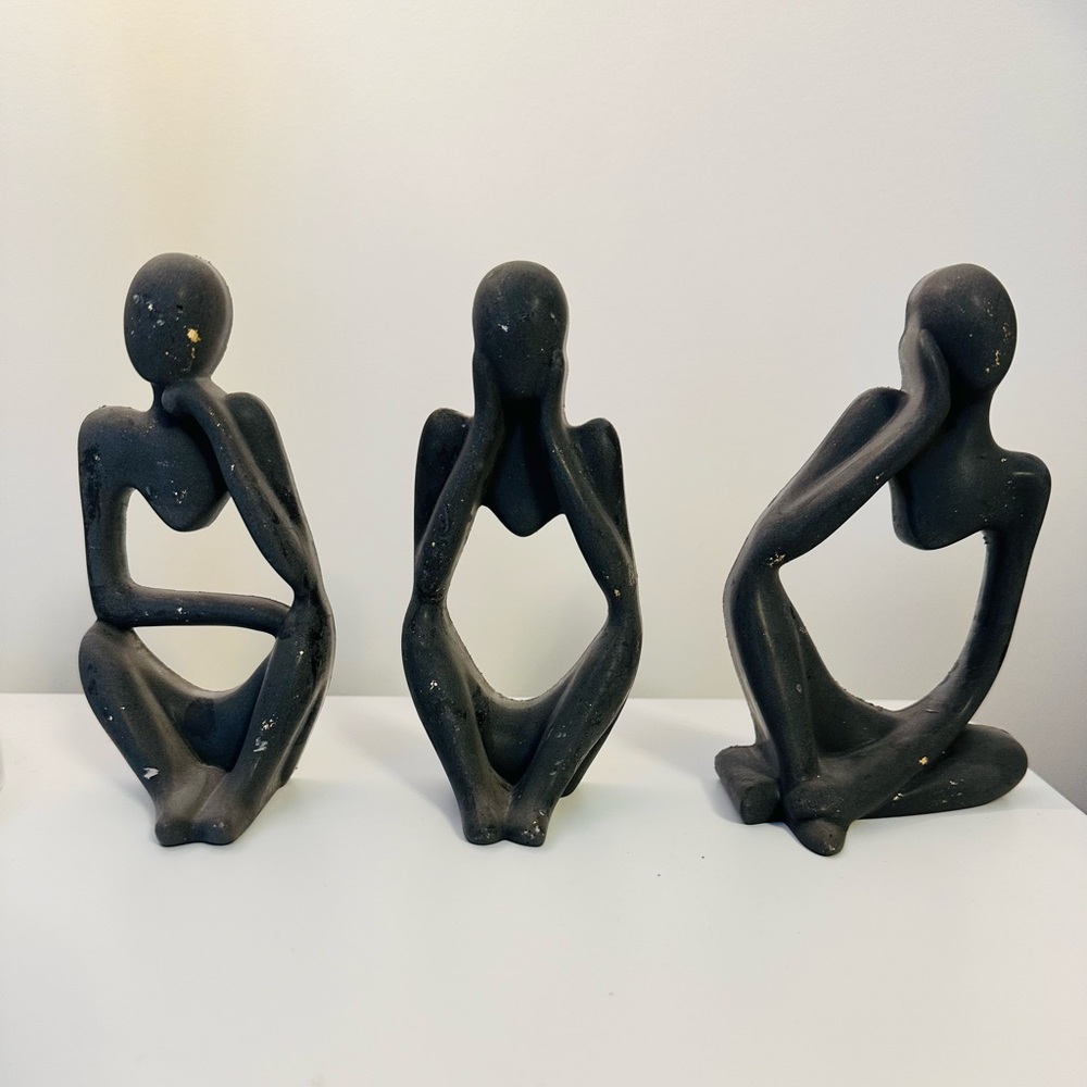 Abstract Thinkers Sculptures, Set of 3, Dark Gray